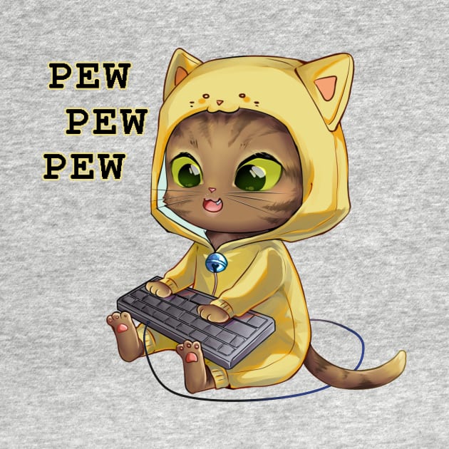 cat gamer pew pew pew by tessacreativeart